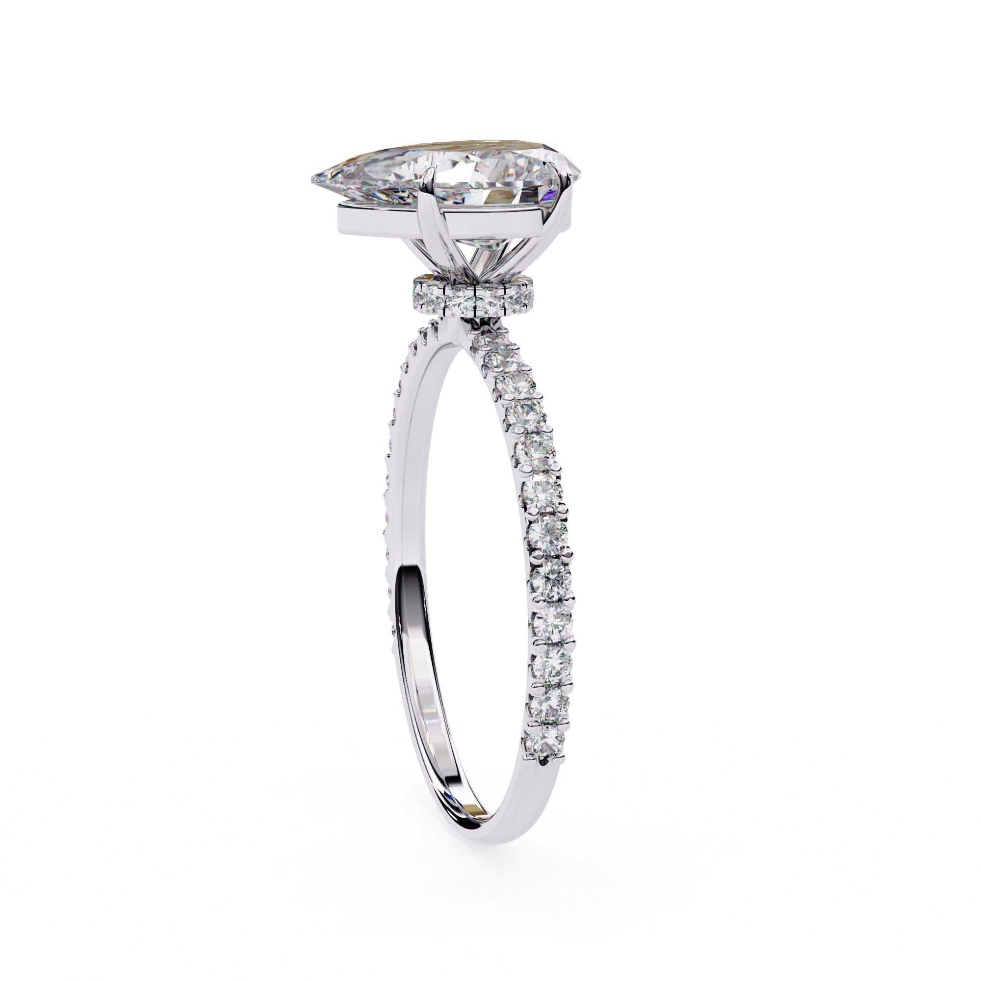 Pear Diamond Solitaire Accent Engagement Ring