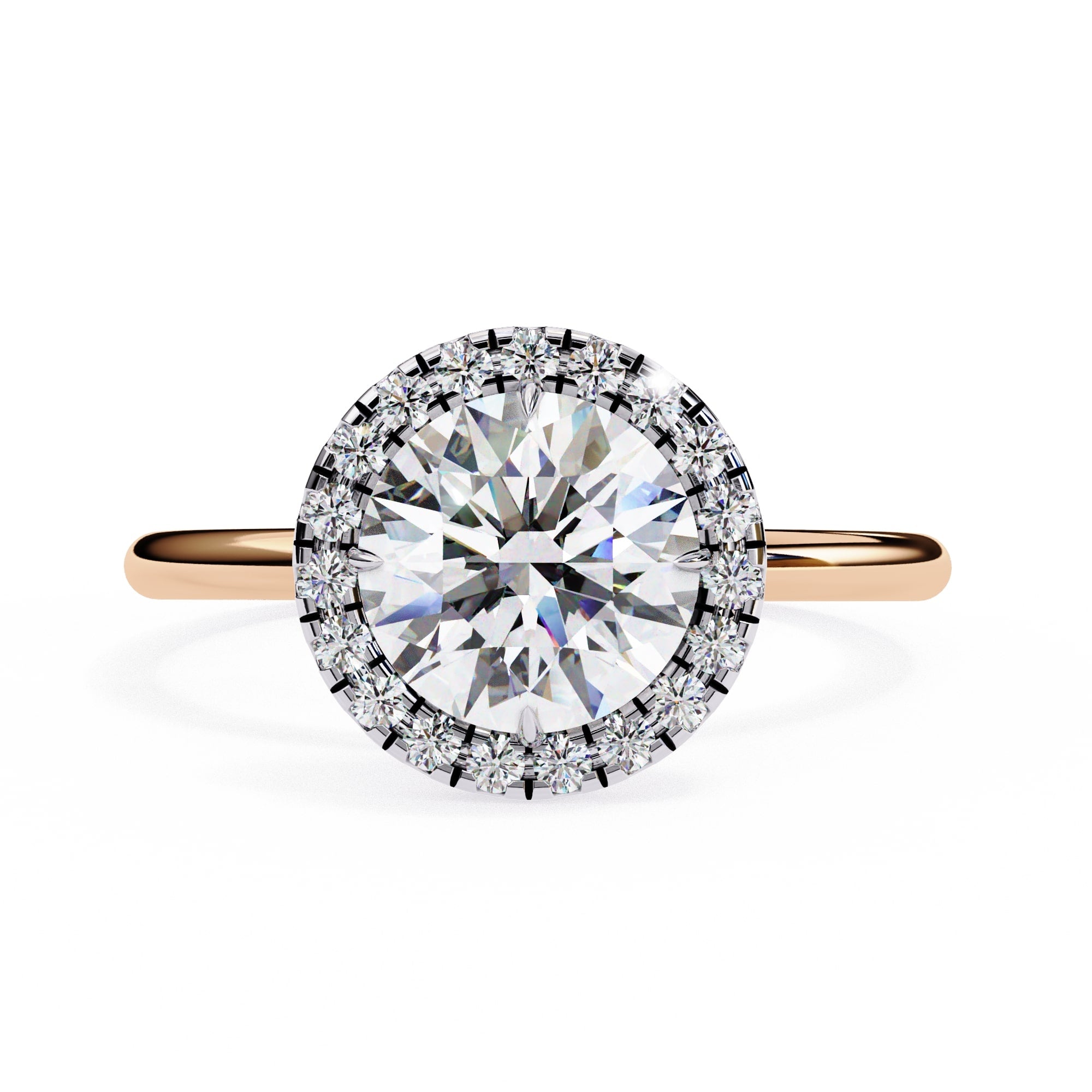 14K Yellow Gold Round Diamond Halo Ring