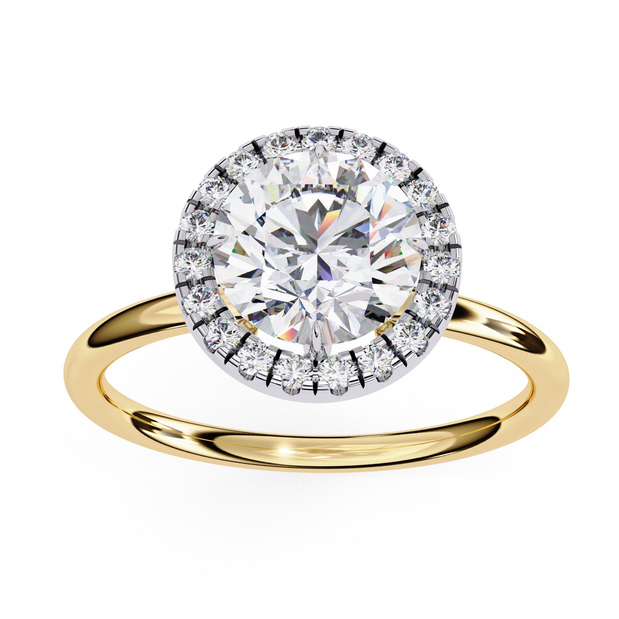 14K Yellow Gold Round Diamond Halo Ring