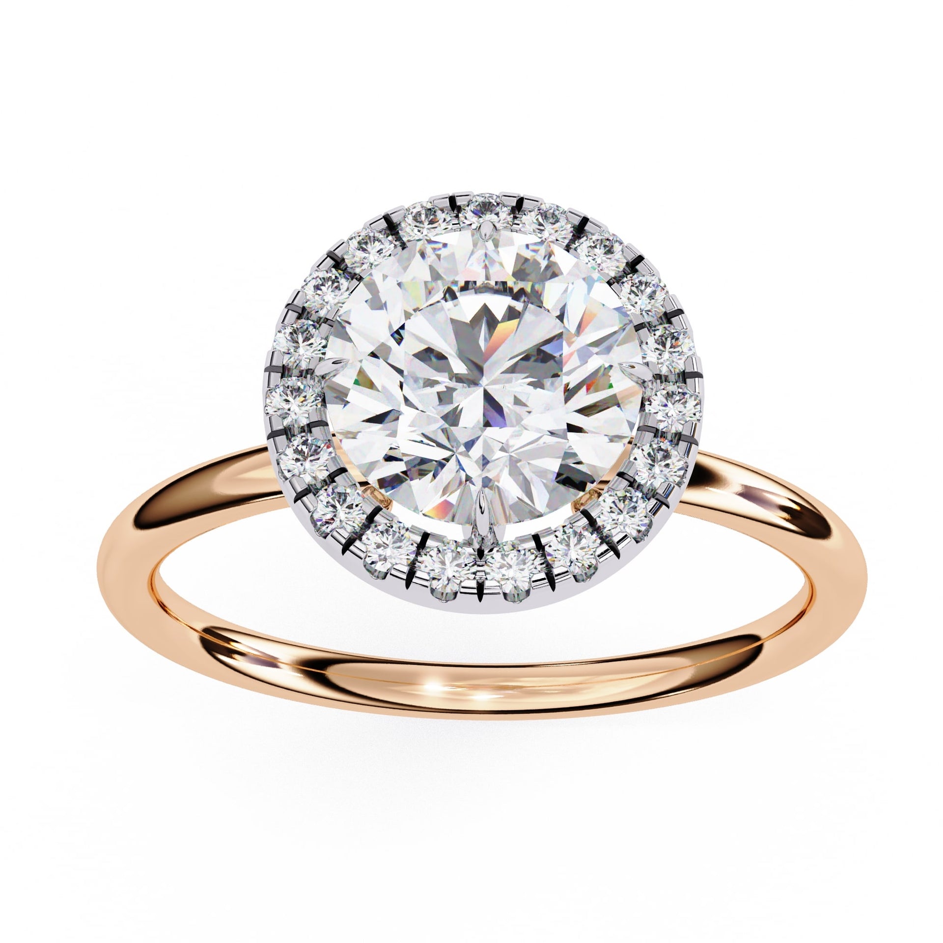 14K Yellow Gold Round Diamond Halo Ring