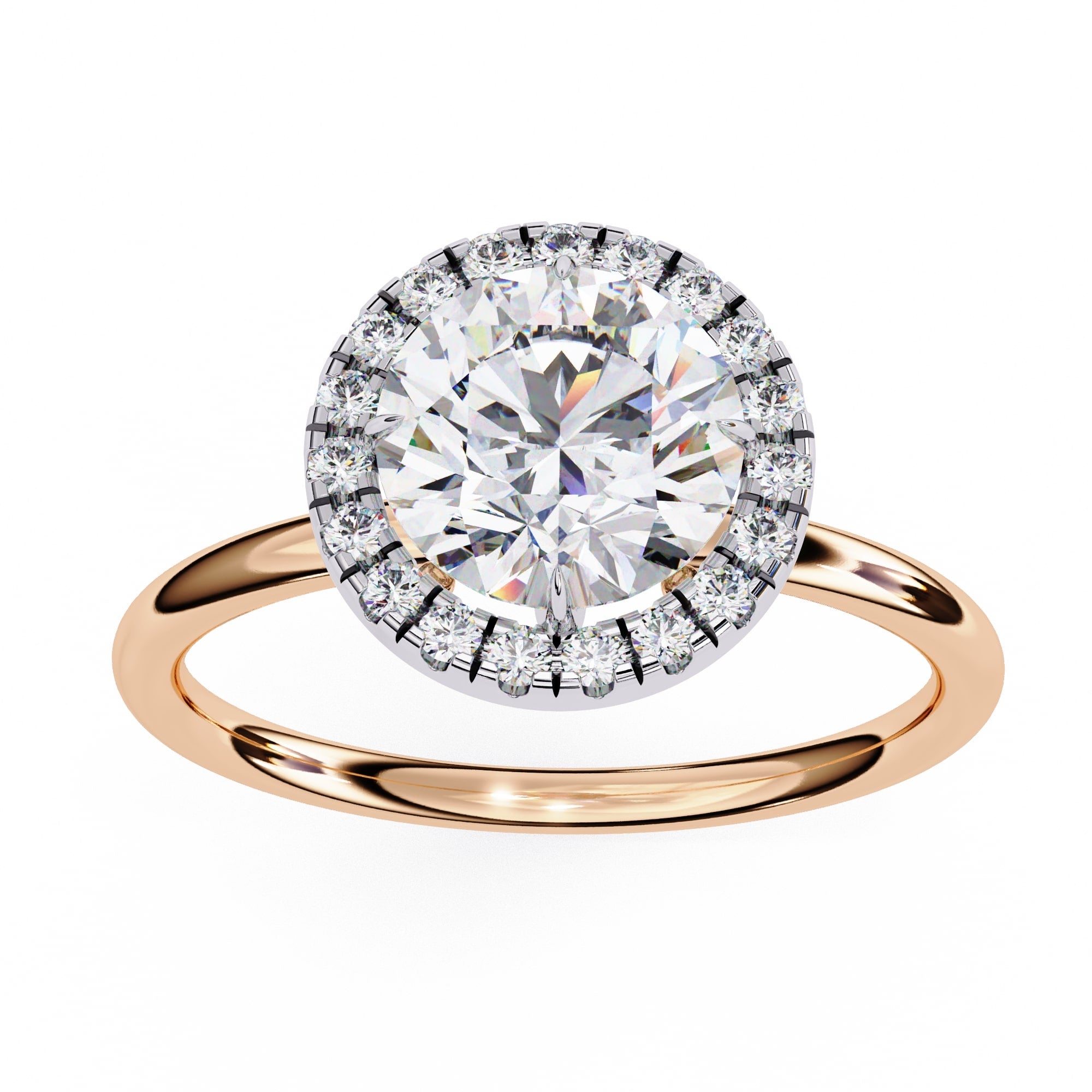 14K Yellow Gold Round Diamond Halo Ring