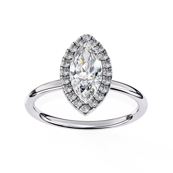 .98 Carat Lab Created Marquise Cut Diamond Halo Engagement Ring
