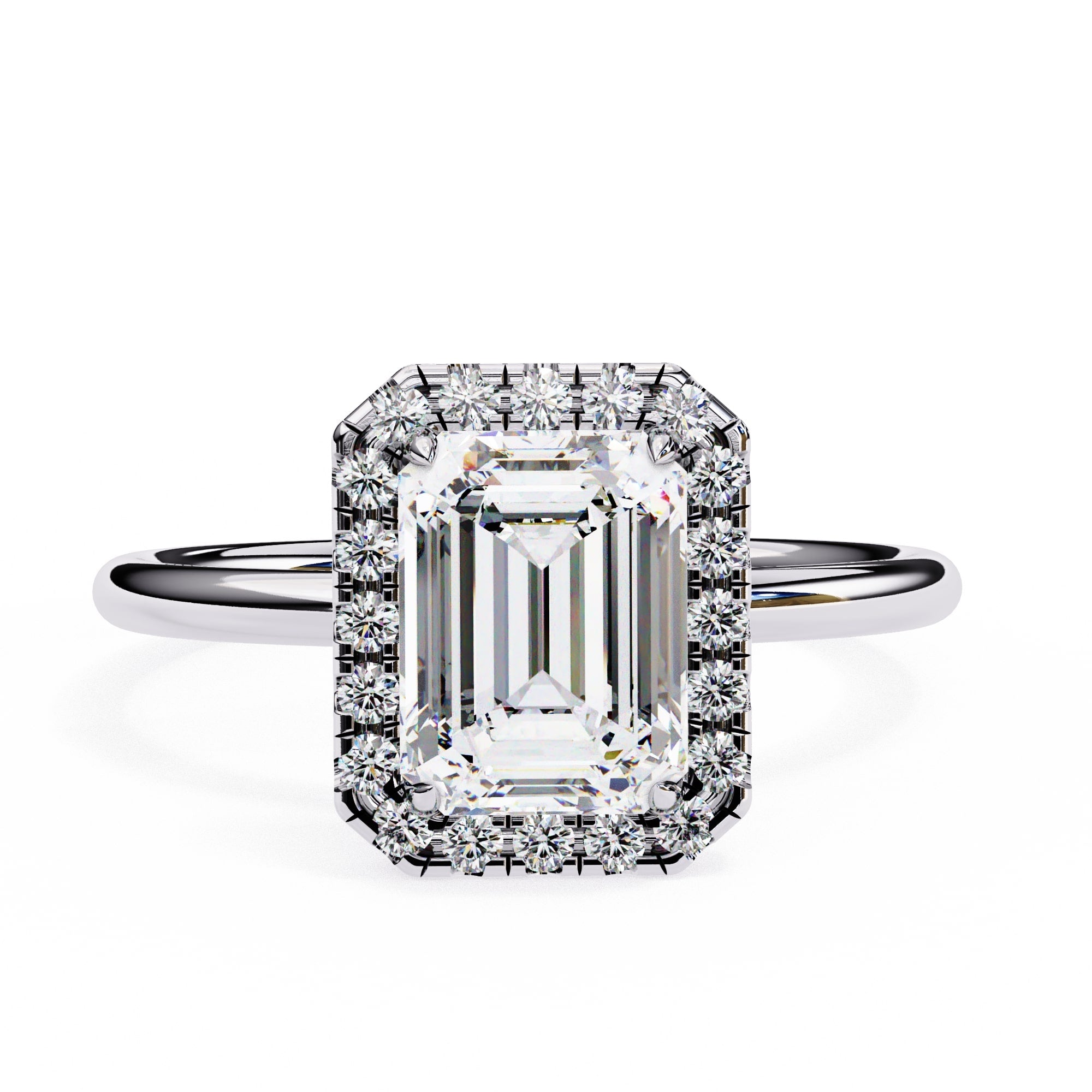 Unique Emerald Cut Diamond Halo Engagement Ring