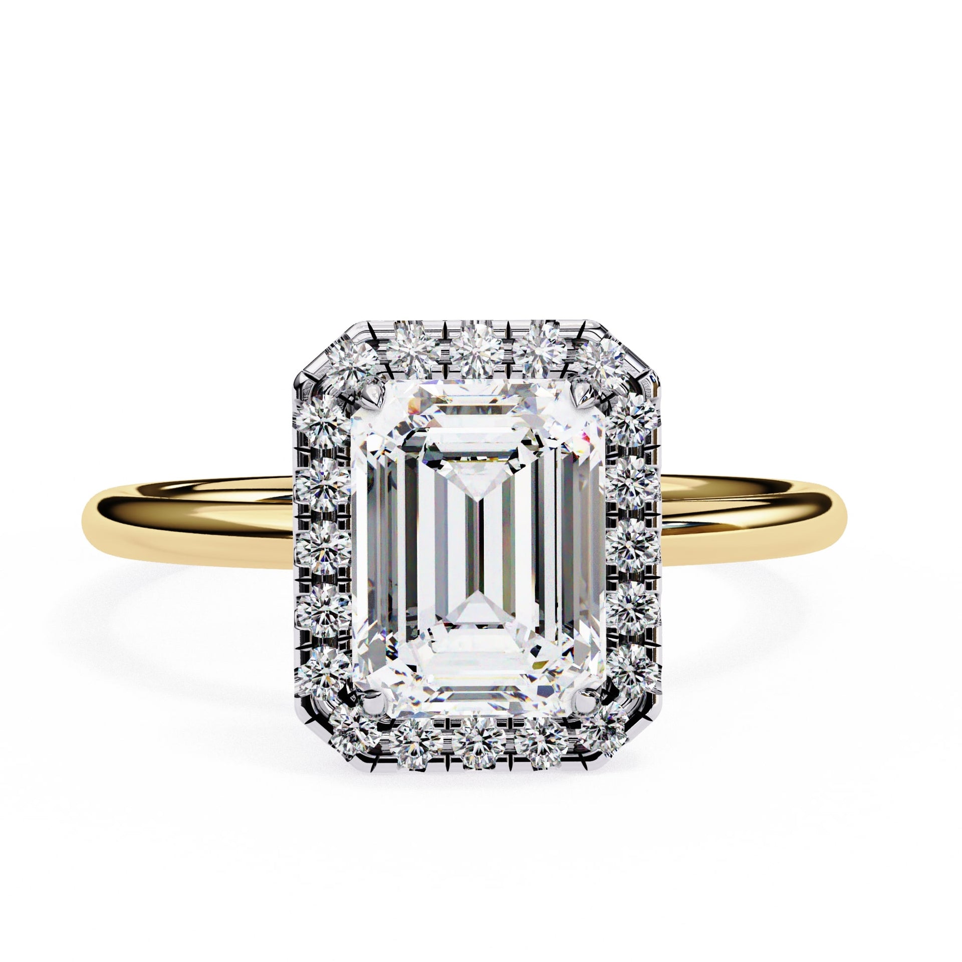 Unique Emerald Cut Diamond Halo Engagement Ring