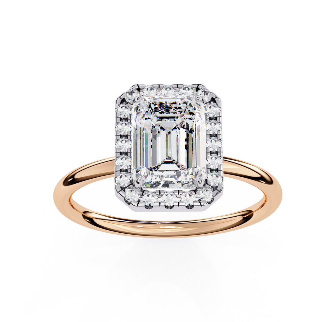 Unique Emerald Cut Diamond Halo Engagement Ring
