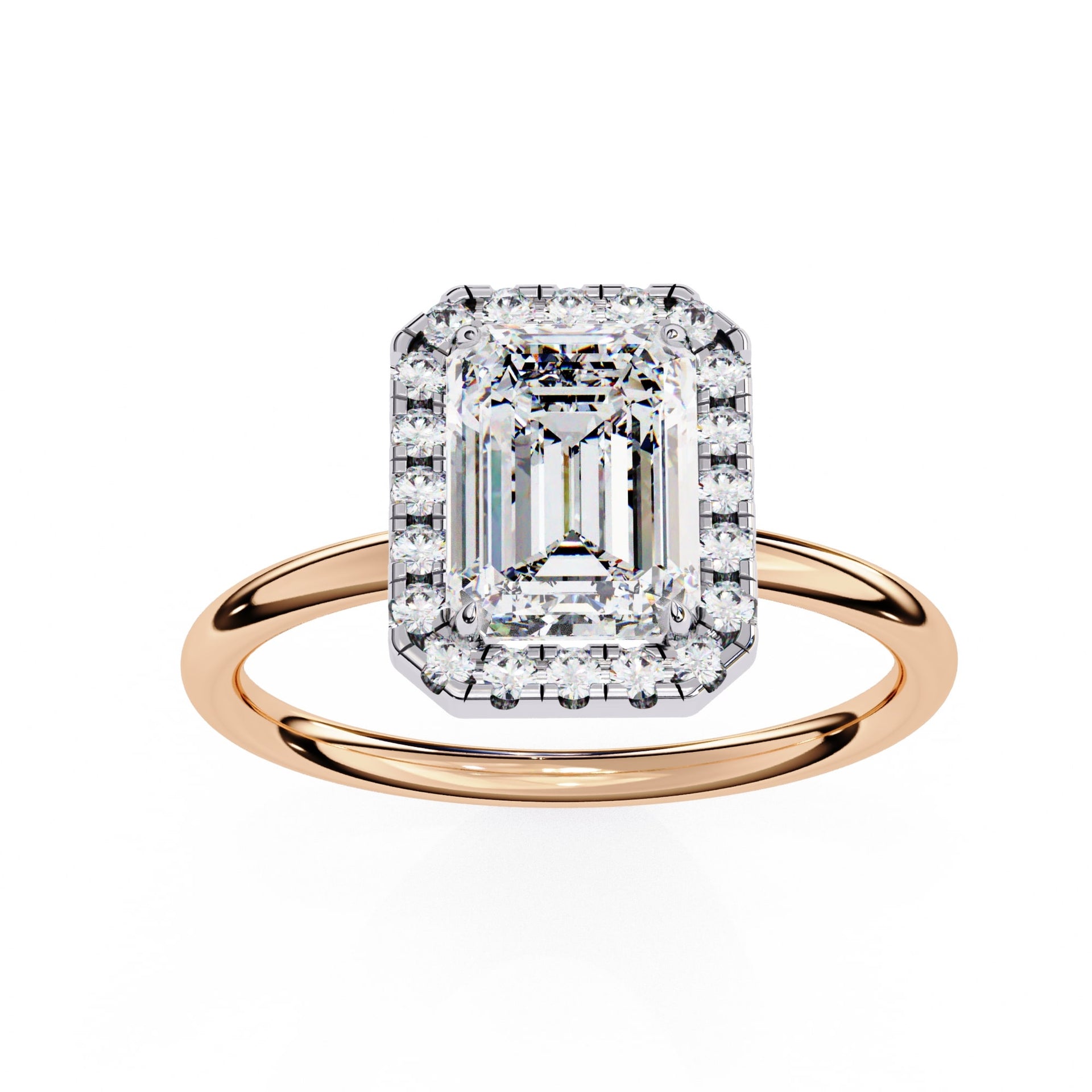 Unique Emerald Cut Diamond Halo Engagement Ring