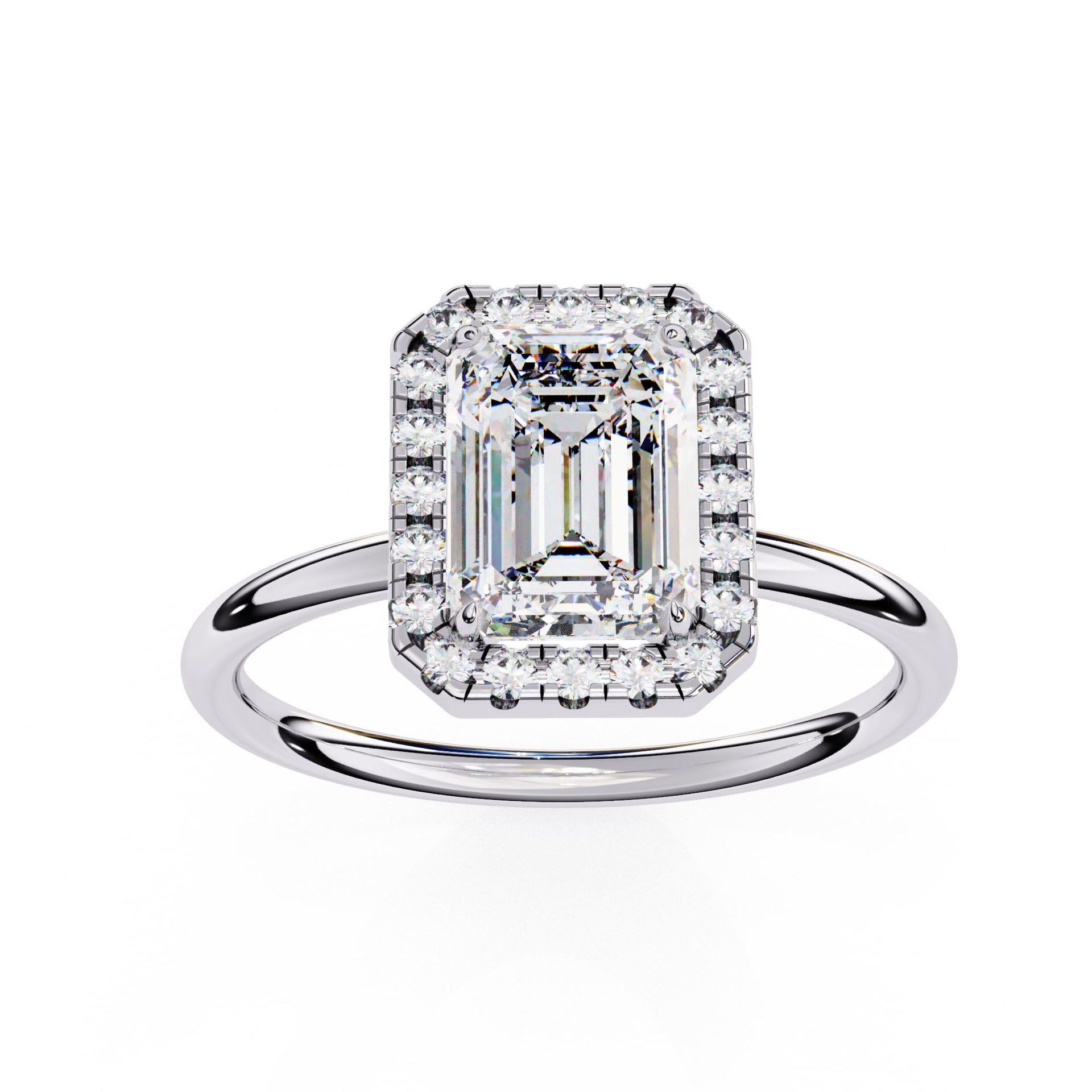 Unique Emerald Cut Diamond Halo Engagement Ring