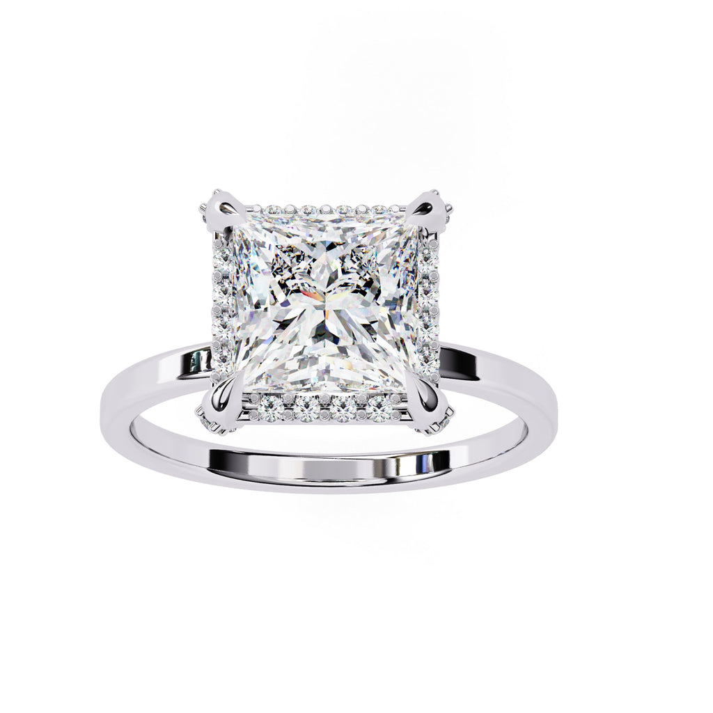 Princess Cut Big Diamond Ring With Halo Setting