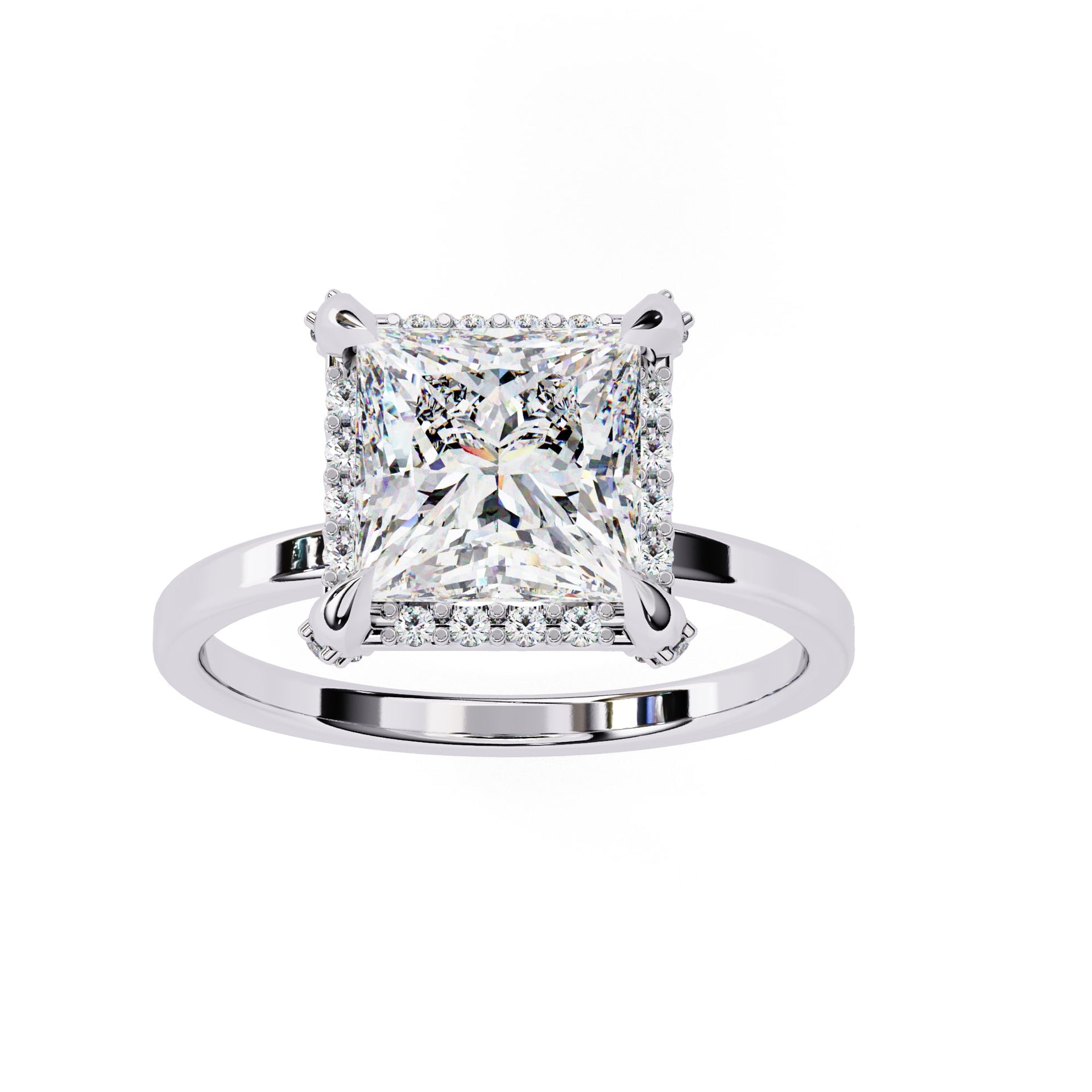 2CT Princess Cut Diamond Ring With Halo Setting