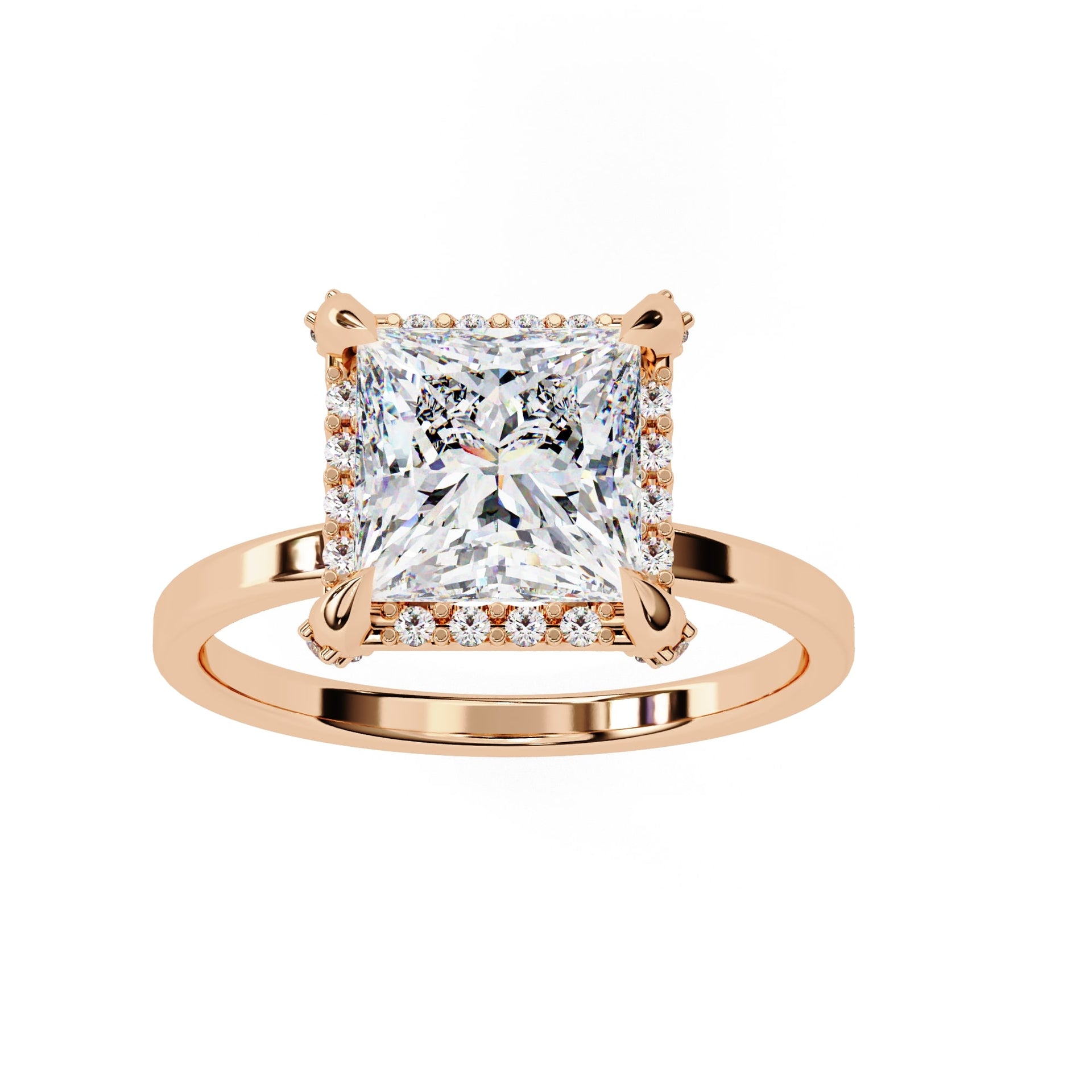 2CT Princess Cut Diamond Ring With Halo Setting