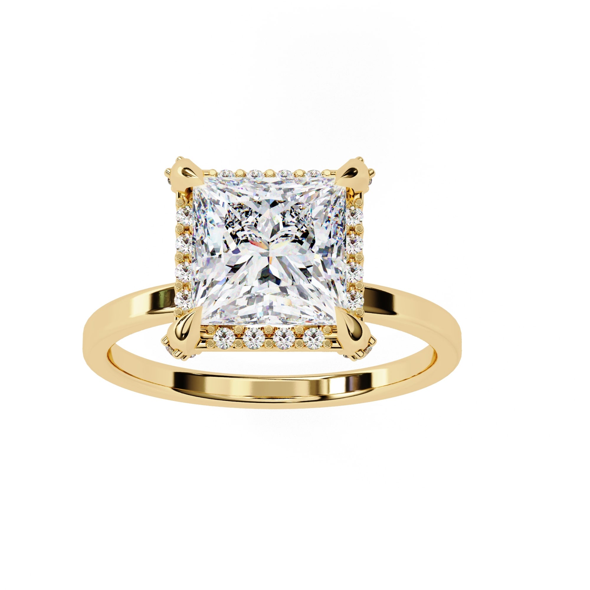 Princess Cut Big Diamond Ring With Halo Setting