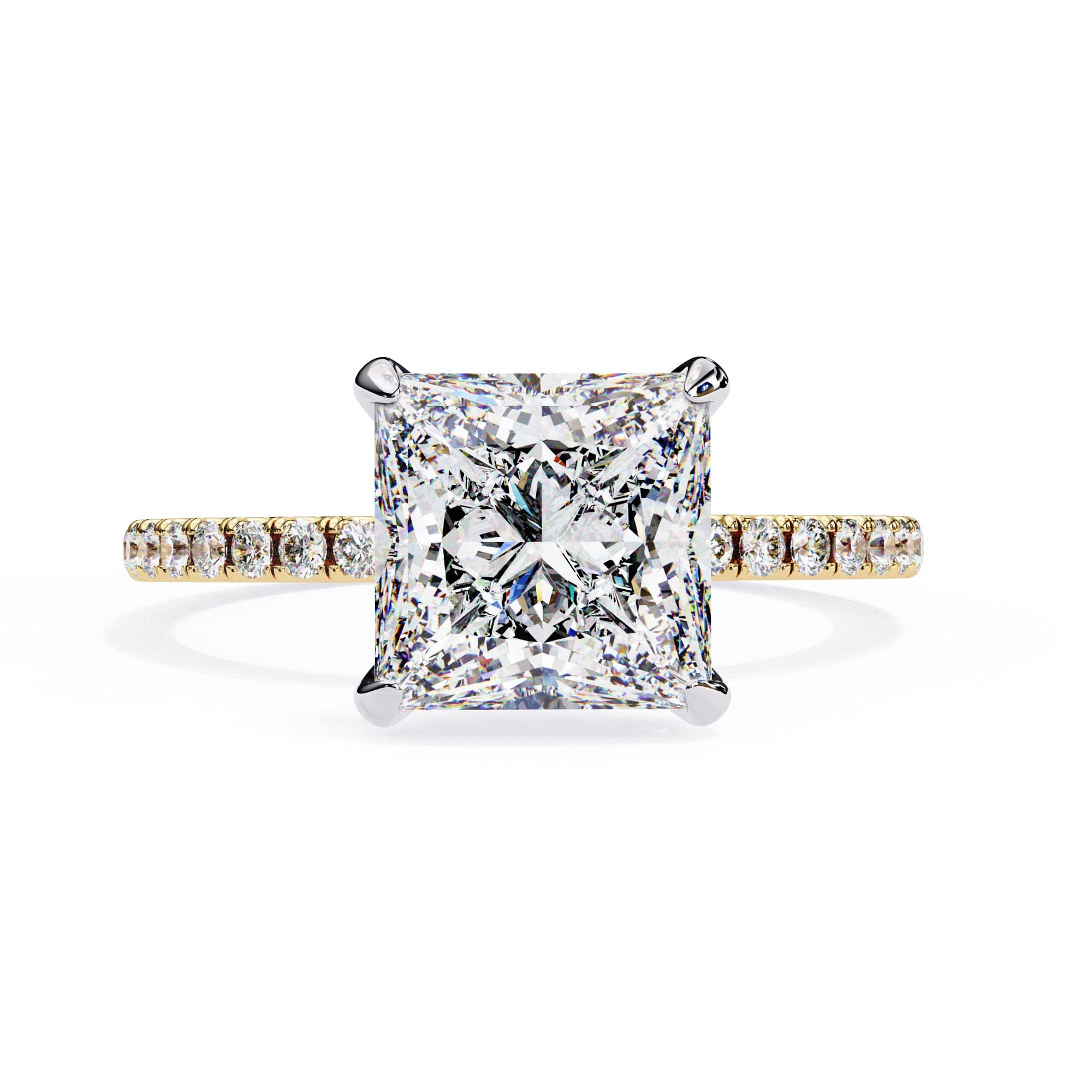 Princess Cut Solitaire Diamond Engagement Ring with Hidden Halo