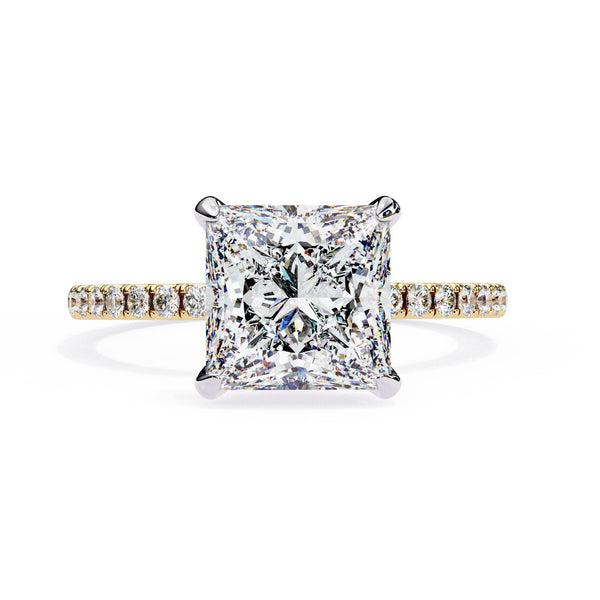 Princess Cut Solitaire Diamond Engagement Ring with Hidden Halo