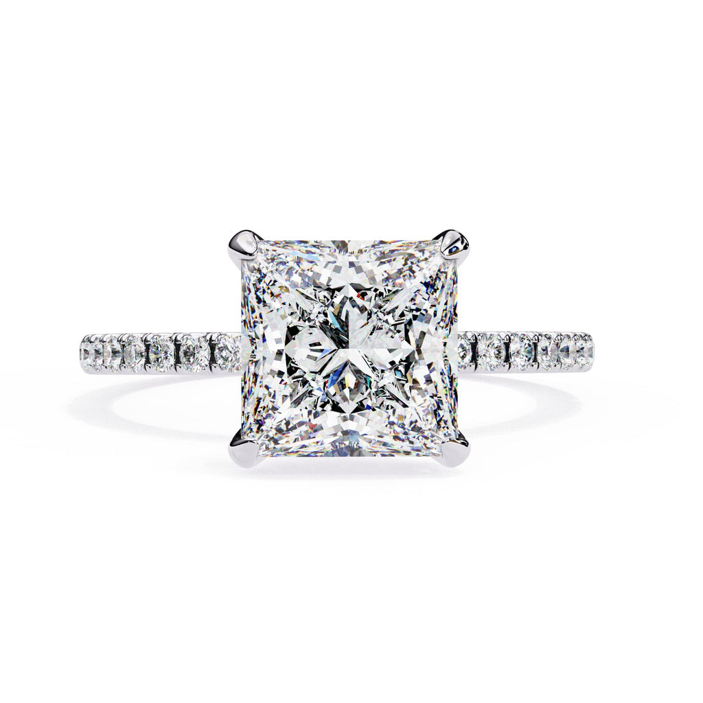 2.54 Carat Princess Cut Lab Grown Diamond Ring with Hidden Halo