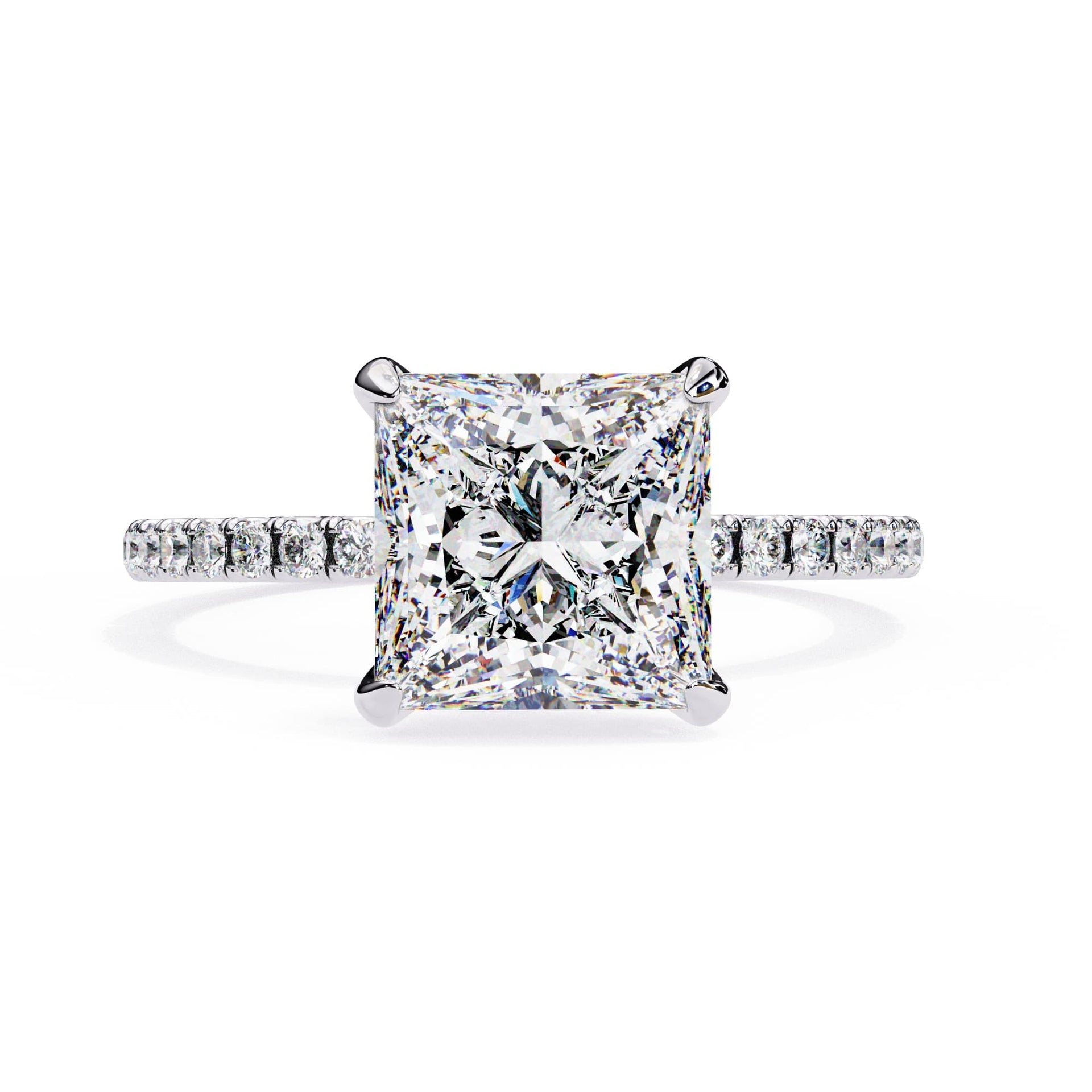 Princess Cut Solitaire Diamond Engagement Ring with Hidden Halo