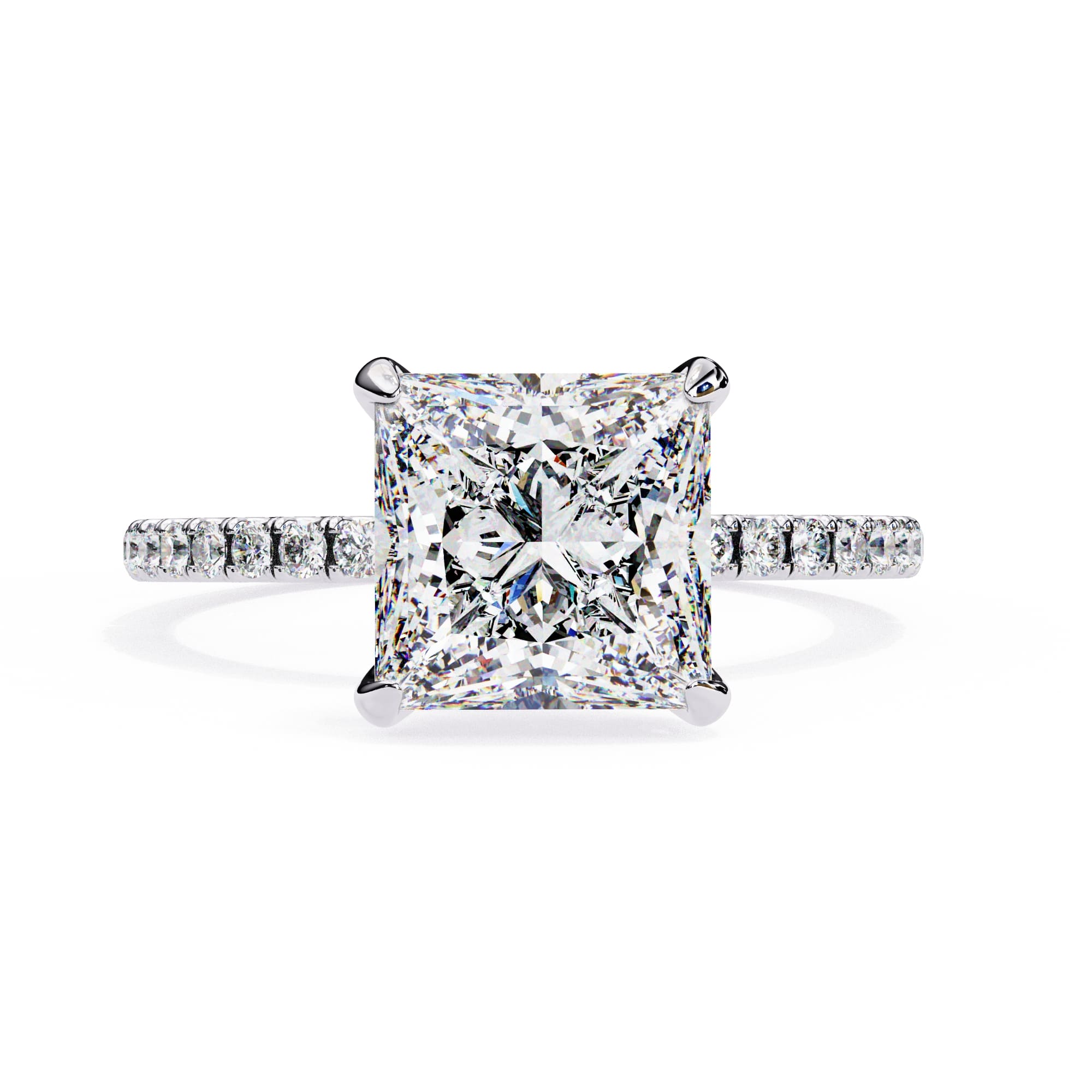 Solitaire Accent Princess Diamond Engagement Ring