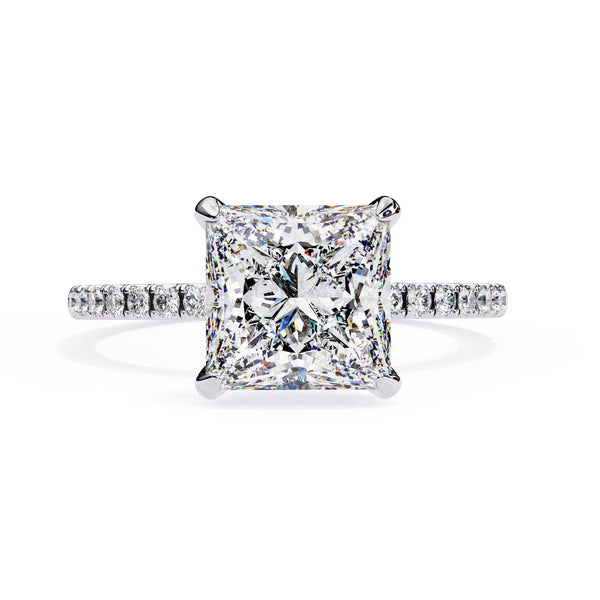 Princess Cut Solitaire Diamond Engagement Ring with Hidden Halo