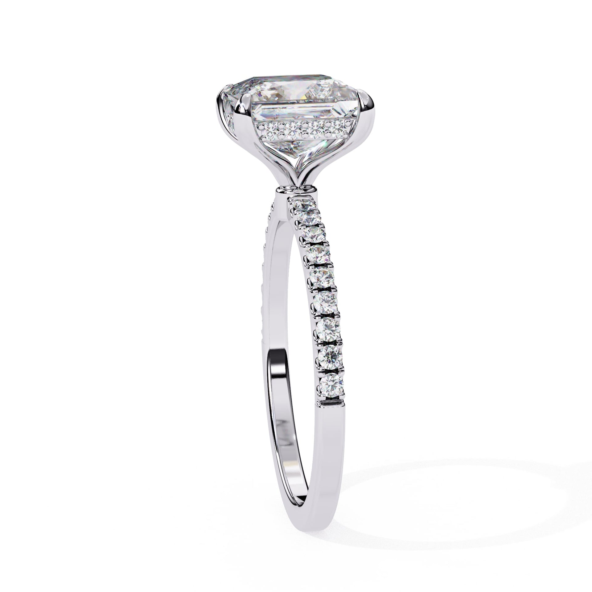Princess Cut Solitaire Diamond Engagement Ring with Hidden Halo