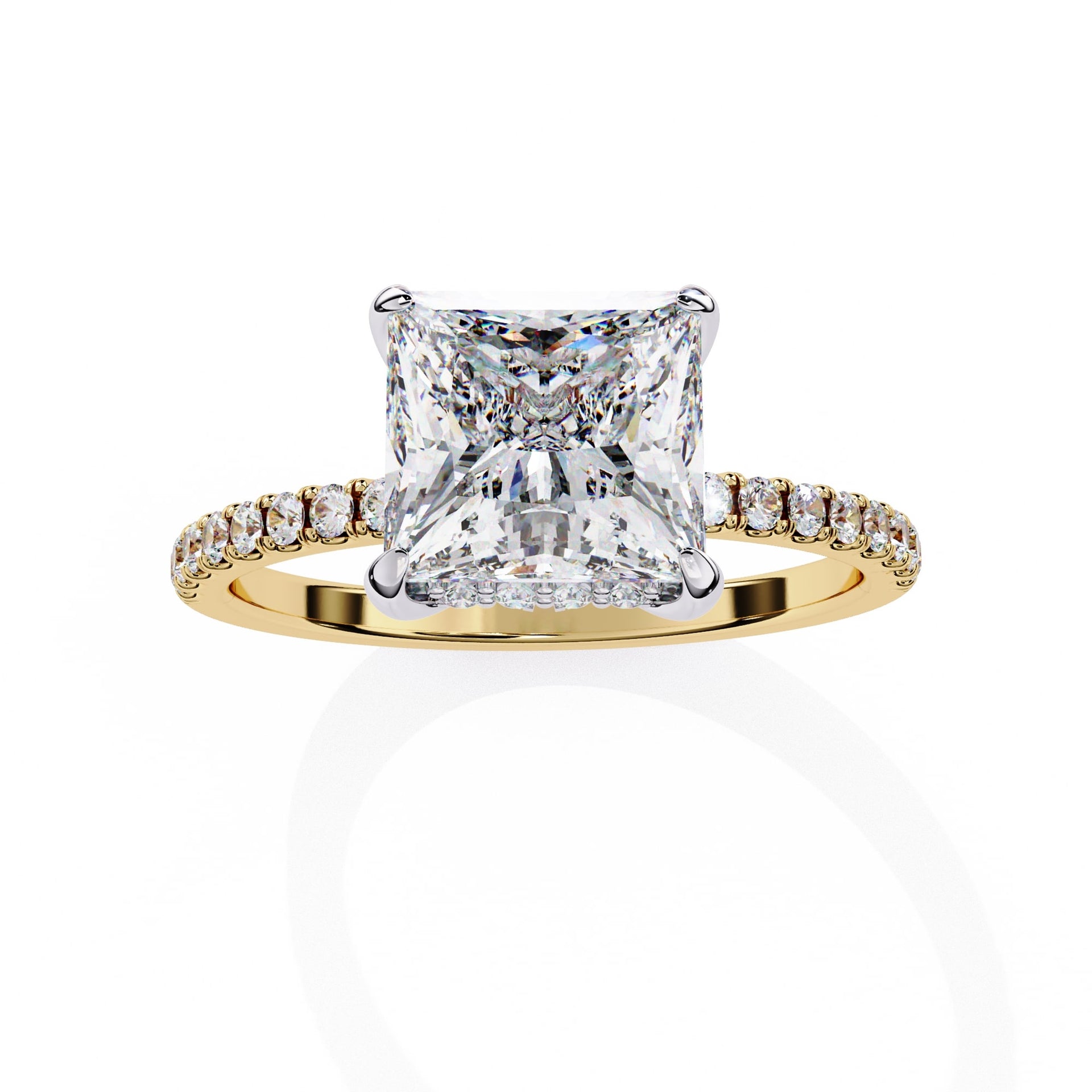 Princess Cut Solitaire Diamond Engagement Ring with Hidden Halo