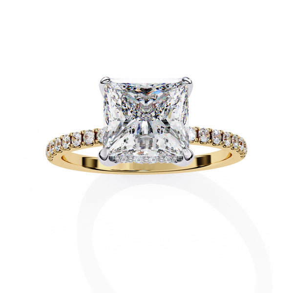Princess Cut Solitaire Diamond Engagement Ring with Hidden Halo