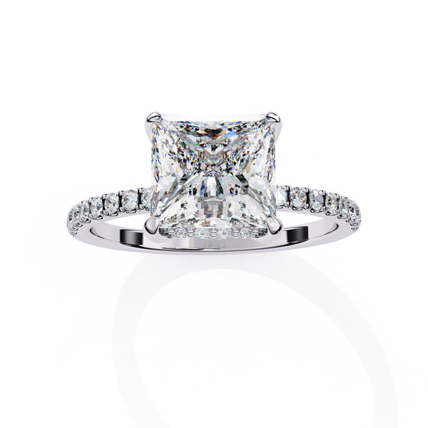 Princess Cut Solitaire Diamond Engagement Ring with Hidden Halo