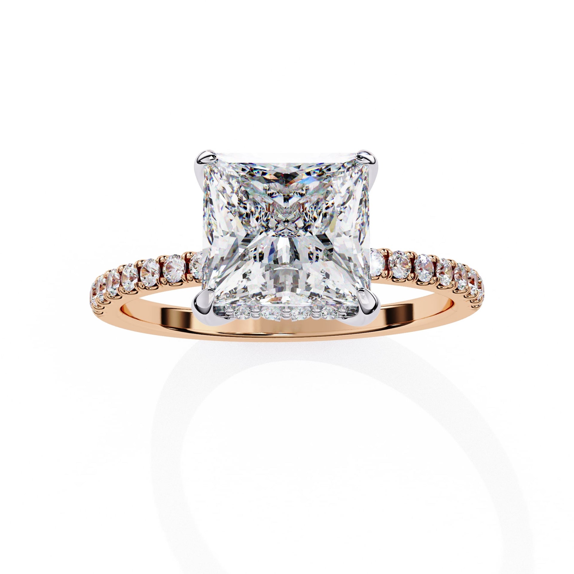 Princess Cut Solitaire Diamond Engagement Ring with Hidden Halo