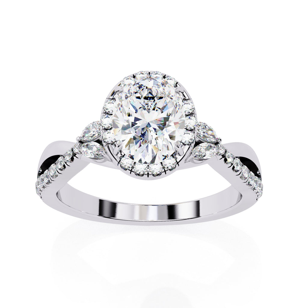 Oval Cut Diamond Twisted Band Halo Ring