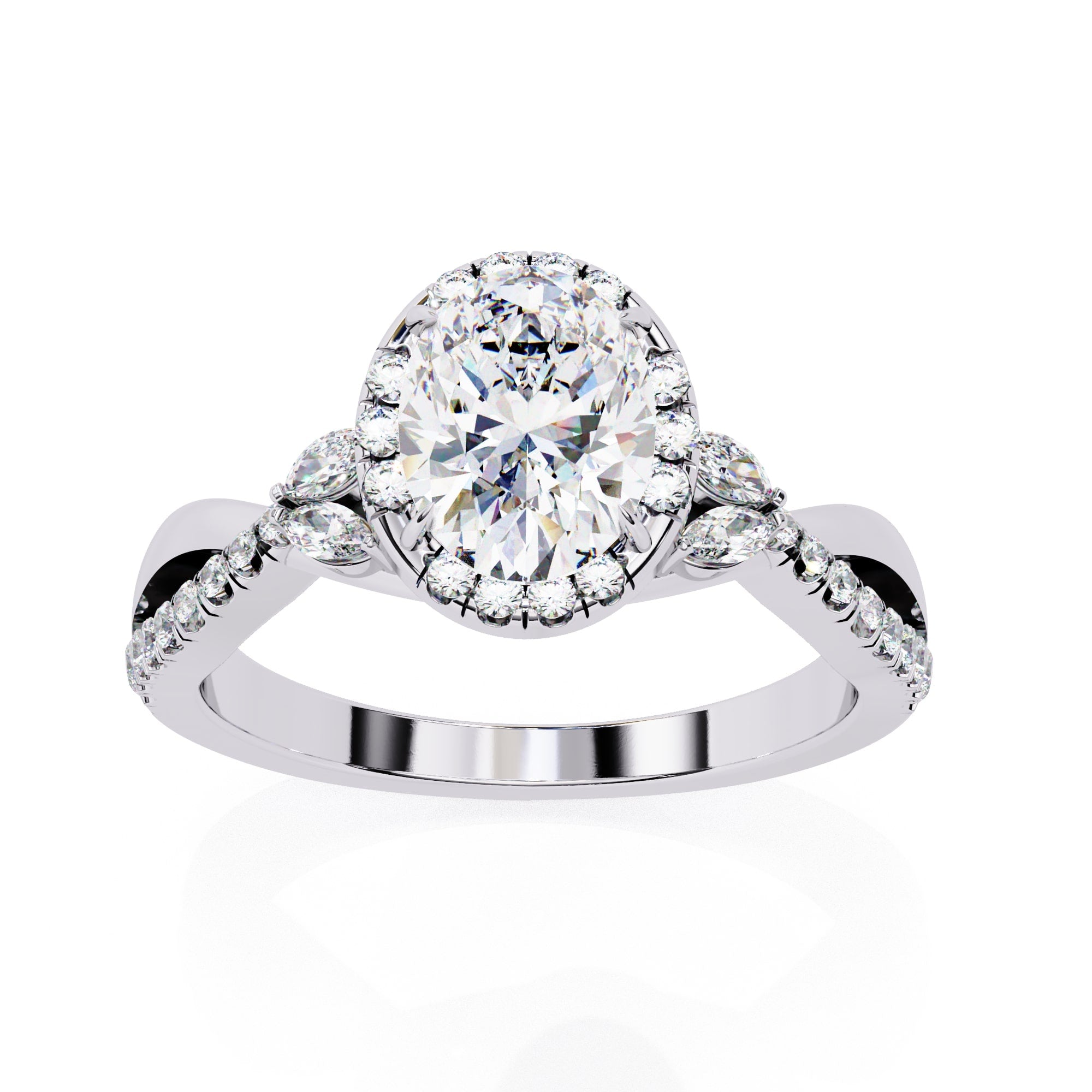 Oval Cut Diamond Twisted Band Halo Ring