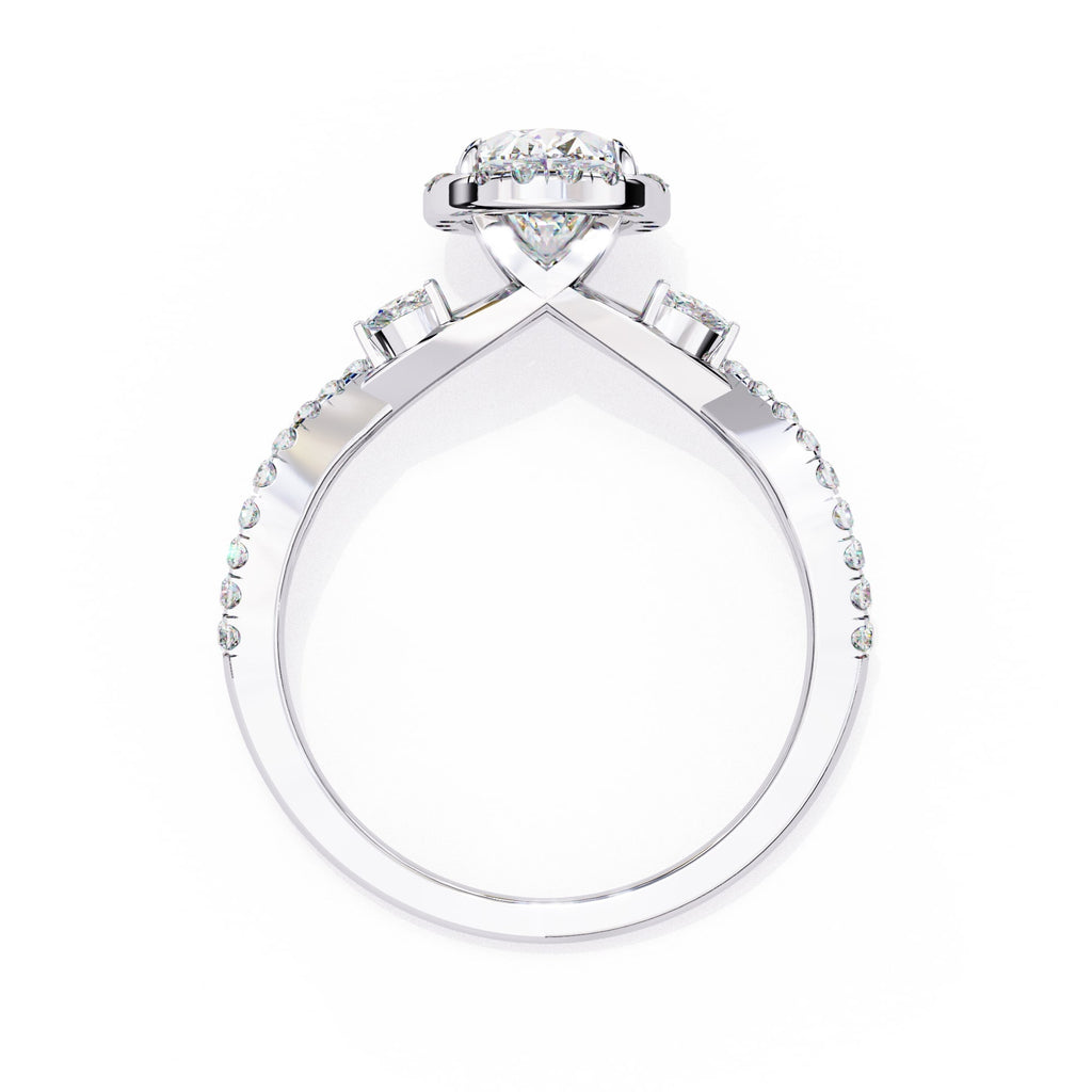 Oval Cut Diamond Twisted Band Halo Ring