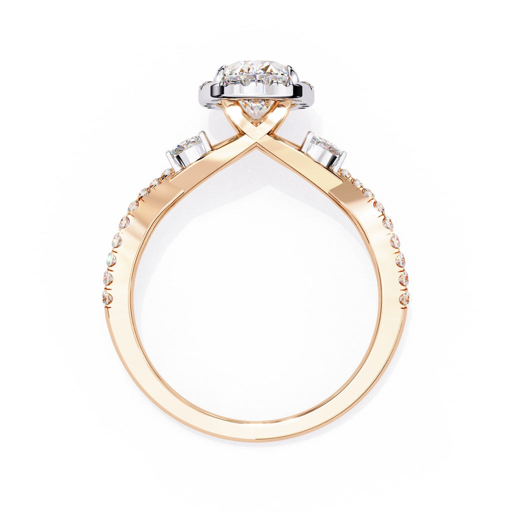 Oval Cut Diamond Twisted Band Halo Ring