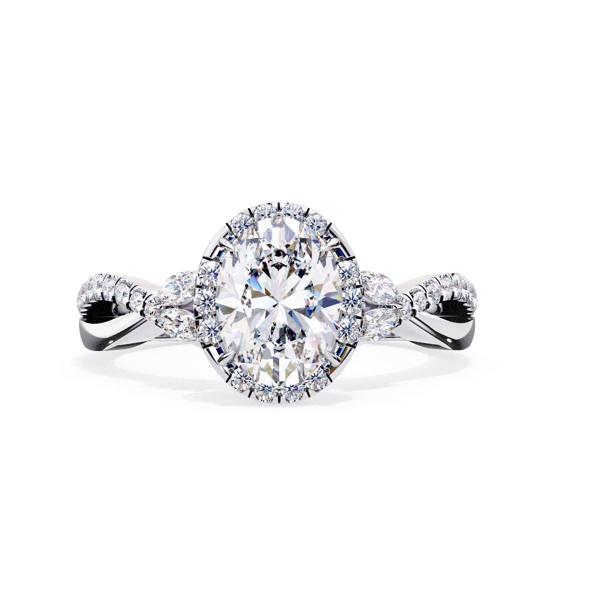 Oval Cut Diamond Twisted Band Halo Ring