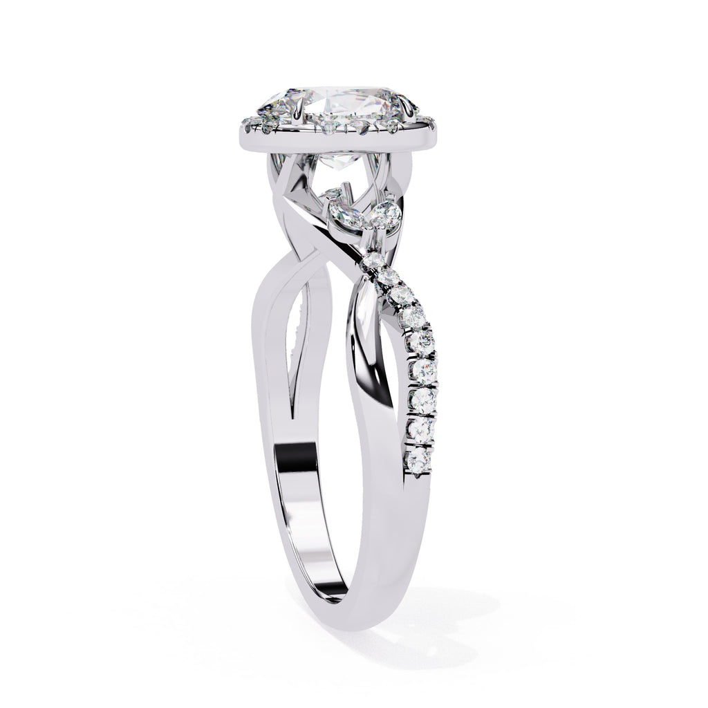 Oval Cut Diamond Twisted Band Halo Ring