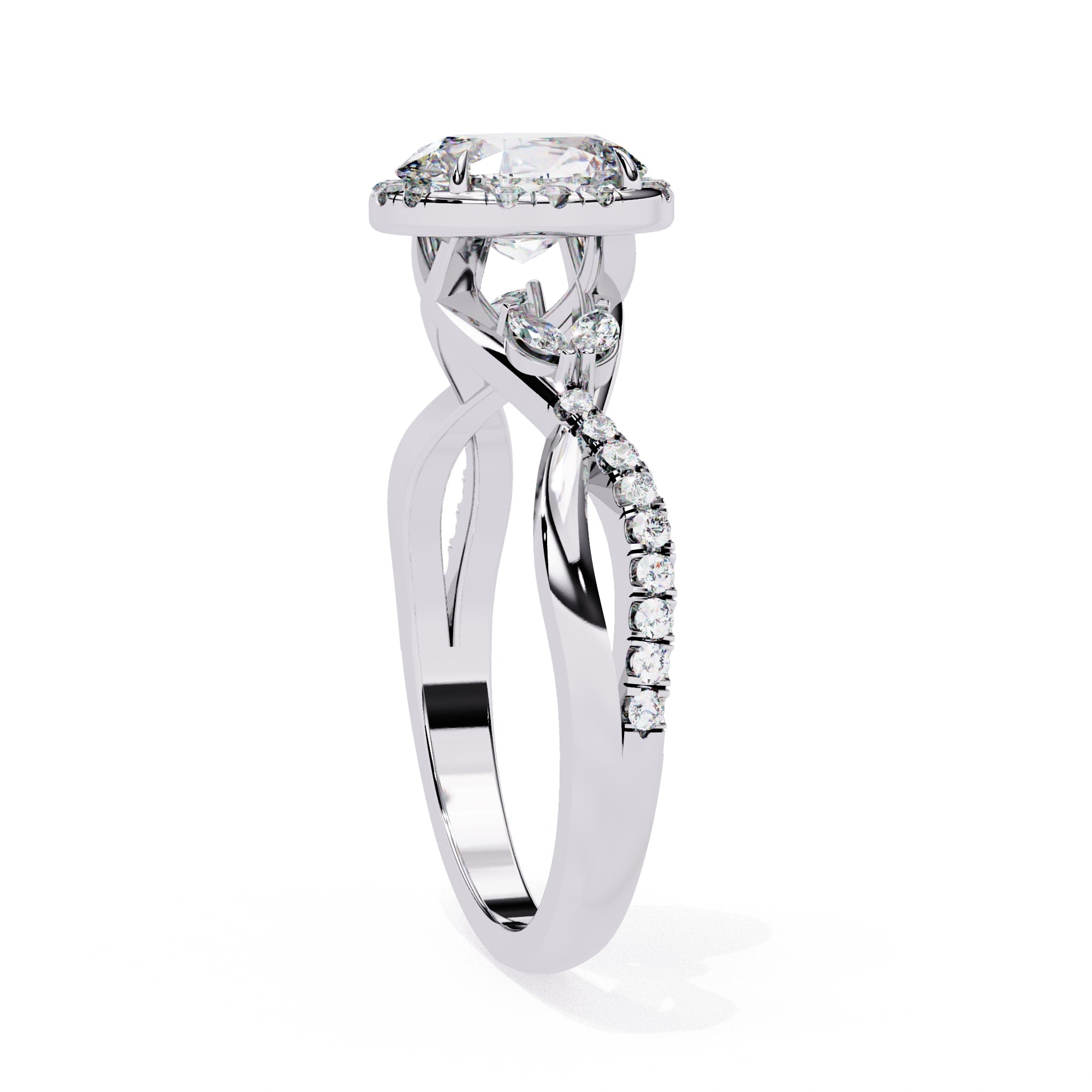 Oval Cut Diamond Twisted Band Halo Ring