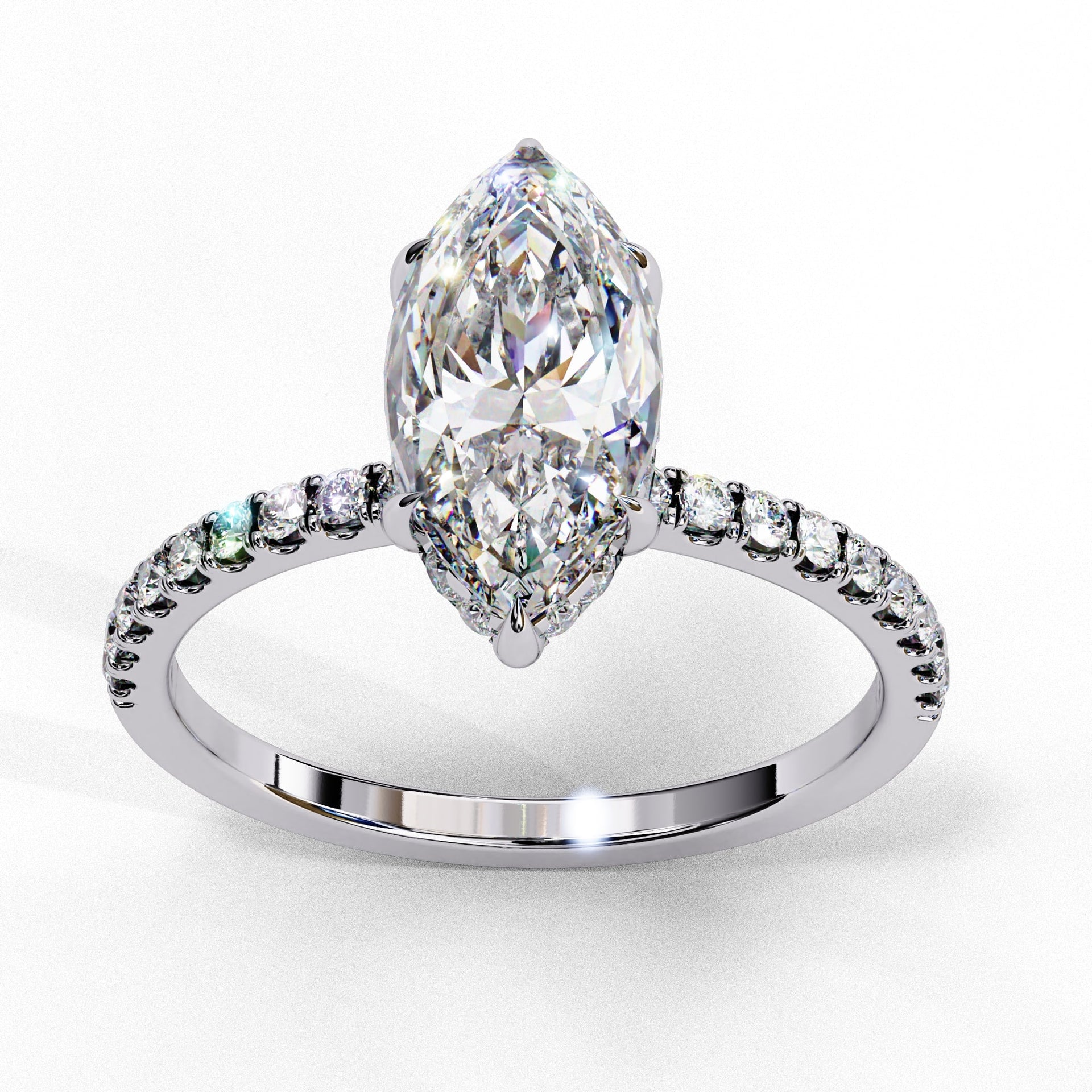 Marquise Diamond Hidden Halo Engagement Ring