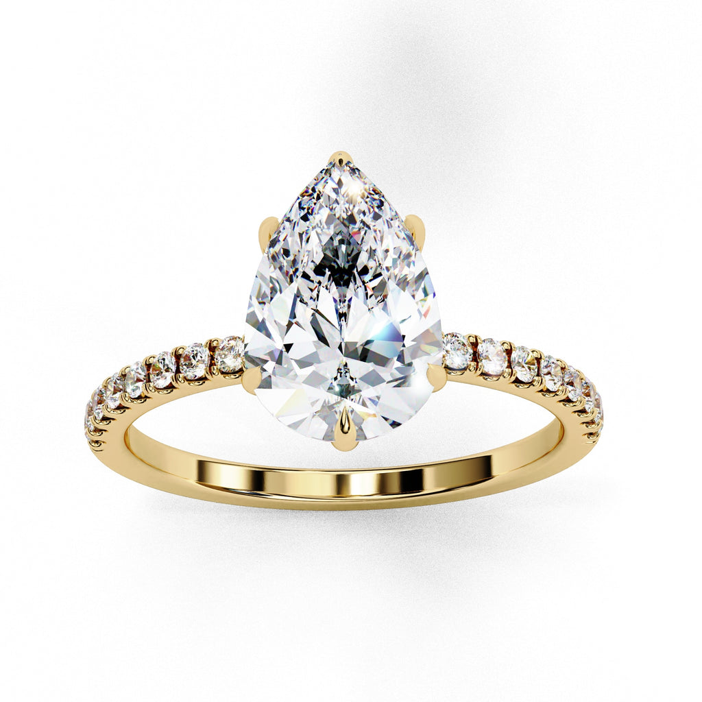 Yellow Gold Pear Diamond Halo Solitaire Ring