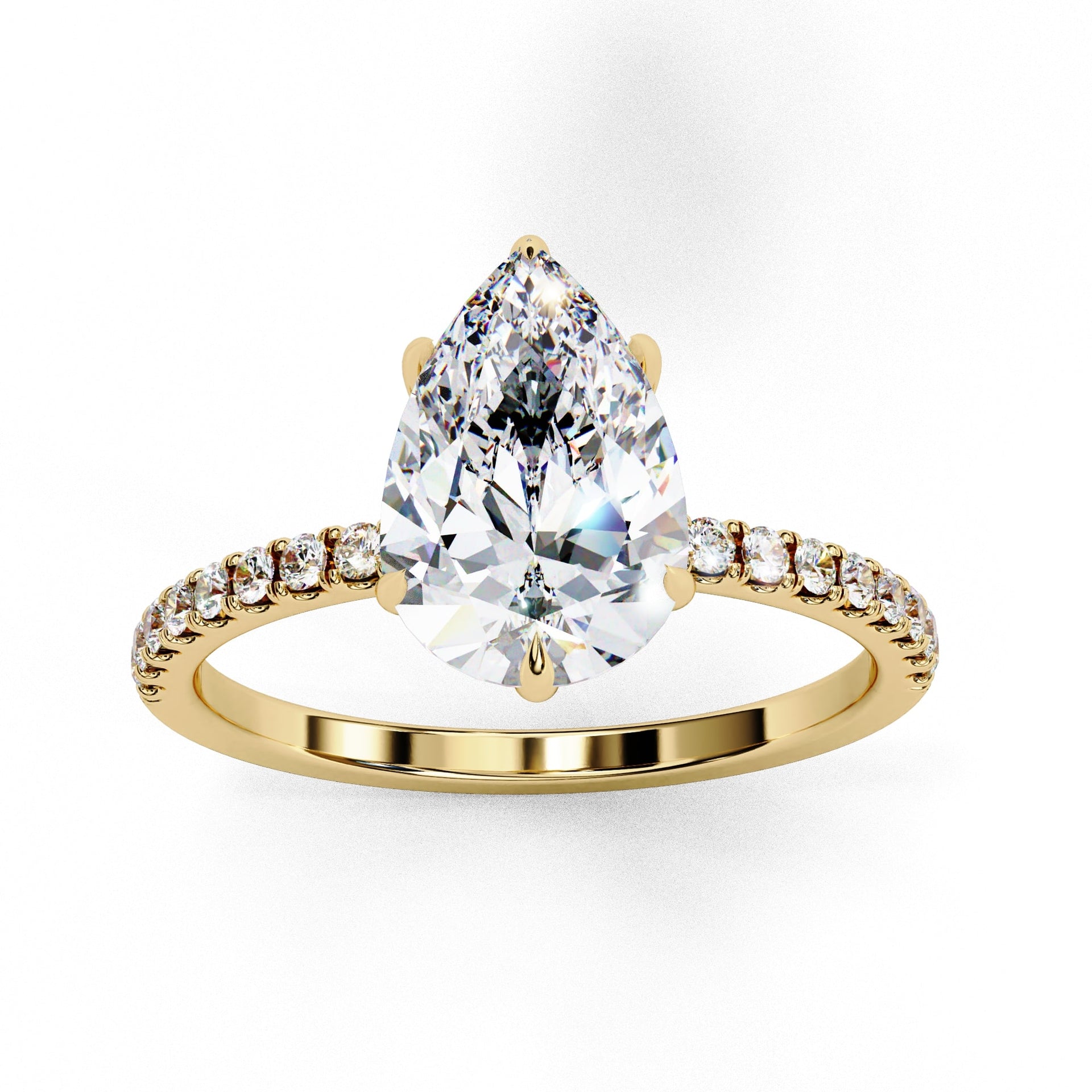 Yellow Gold Pear Diamond Solitaire Accent Ring