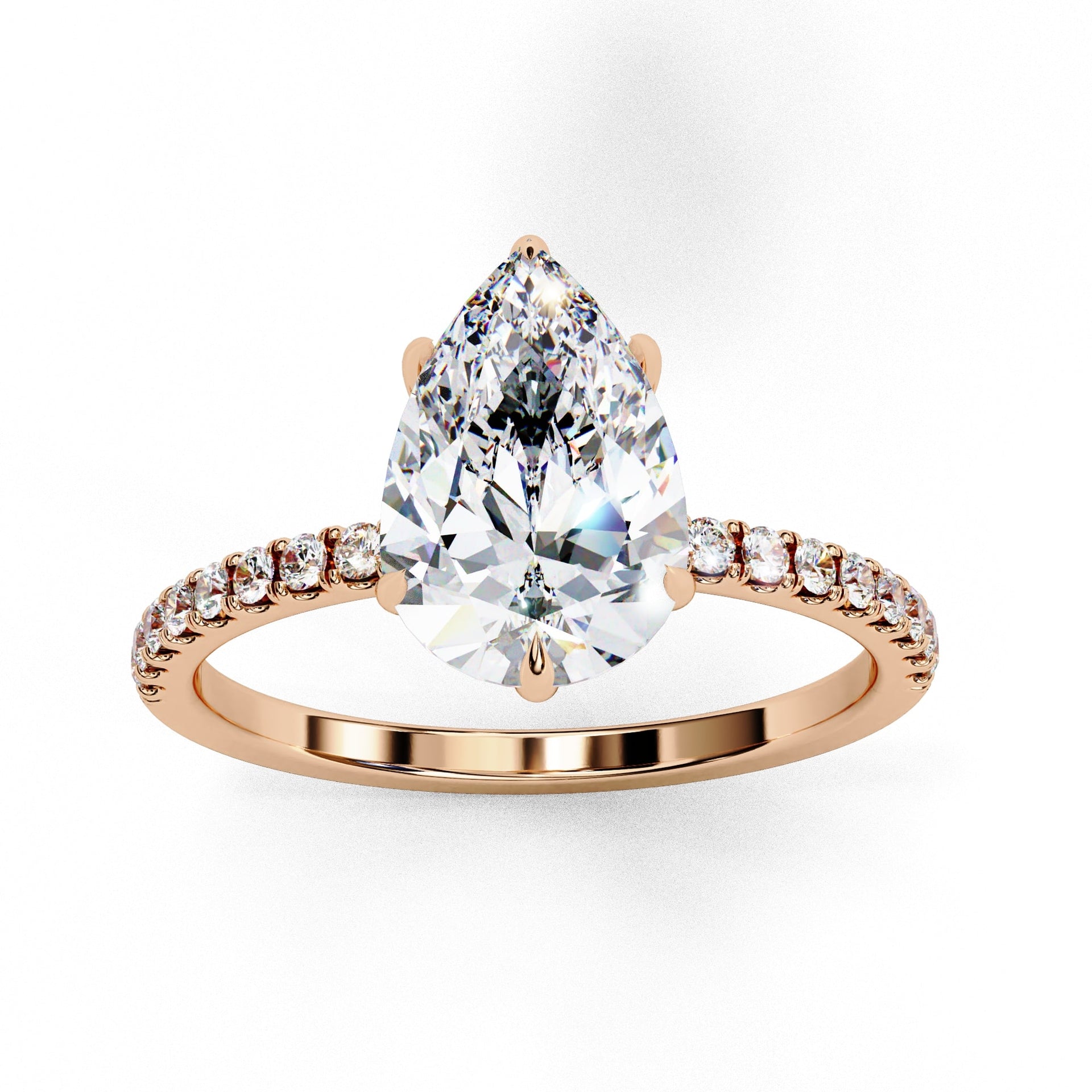 Yellow Gold Pear Diamond Solitaire Accent Ring