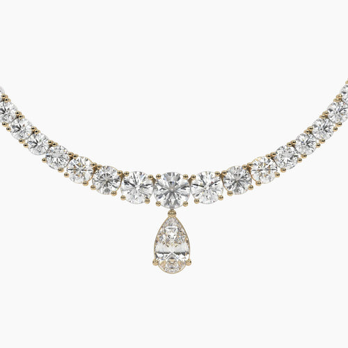 Diamond necklace with a teardrop pendant on a white background
