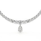 Diamond necklace with a teardrop pendant on a white background