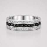 Channel Set Round Black and White Diamond Men's Wedding Band