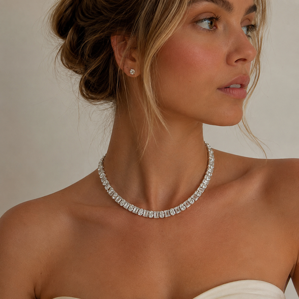 70 Carat Emerald And Oval Diamond Tennis Necklace