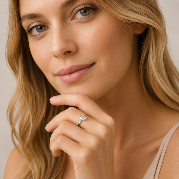 0.64 Carat Round Lab Grown Diamond Engagement Ring With Bezel Setting