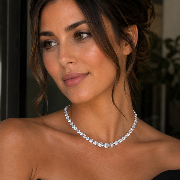 11 Carat Bezel Set Round Diamond Tennis Necklace