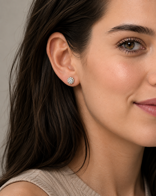 0.52 Carat Halo Round Cut Lab Created Diamond Tiny Stud Earrings