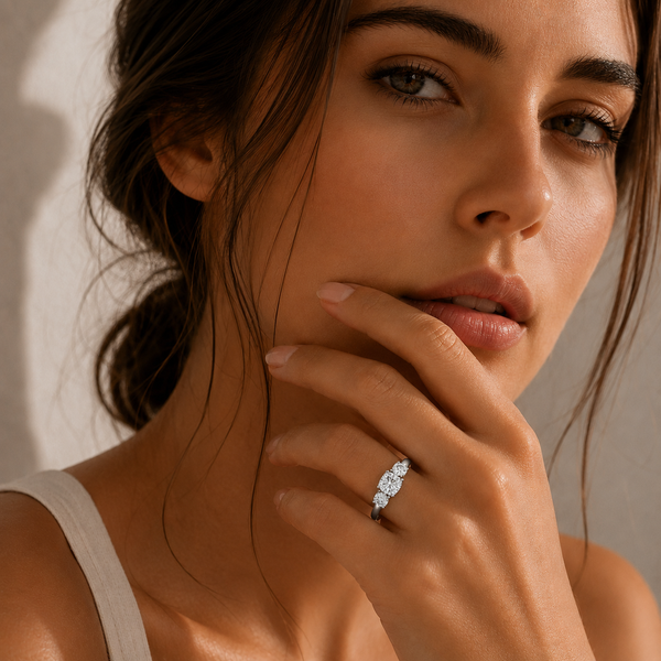 4 Carat Lab Grown Diamond Cushion Cut Three Stone Engagement Ring