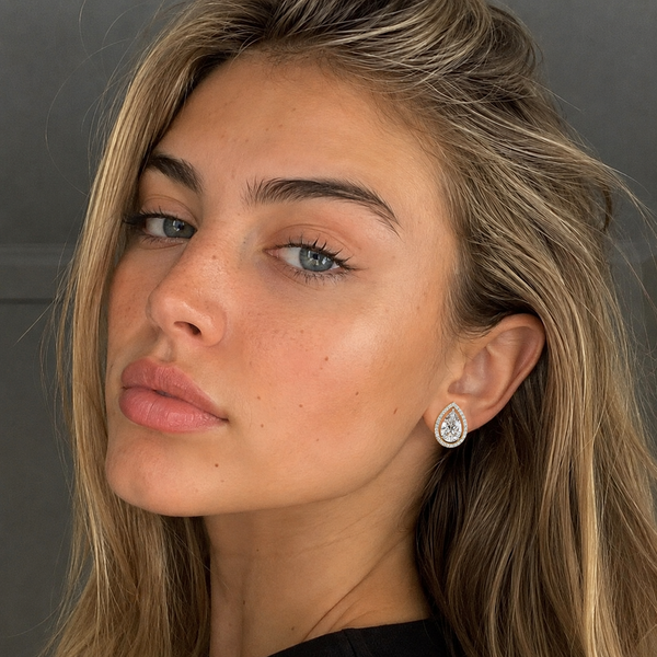 1.62 Carat Tear Drop Lab Created Halo Diamond Stud Earrings