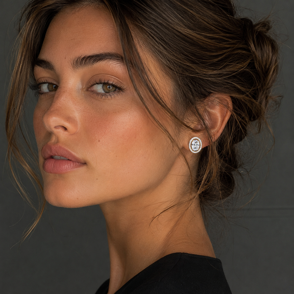 1.94 Carat Lab Grown Oval Shape Diamond Halo Stud Earrings