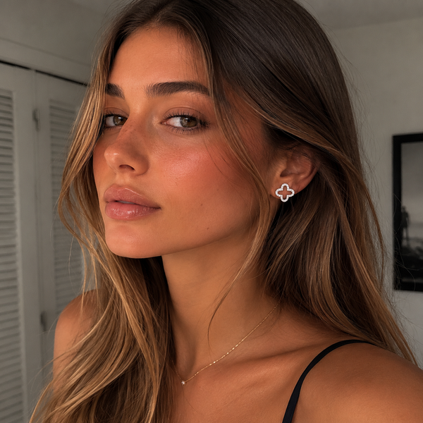 0.24 Carat Round Lab Created Diamond Clover Ear Studs For Women