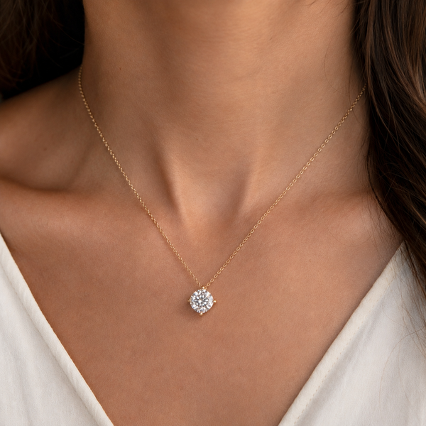 2.32 Carat Cushion Cut Lab Grown Diamond Gold Chain Pendant