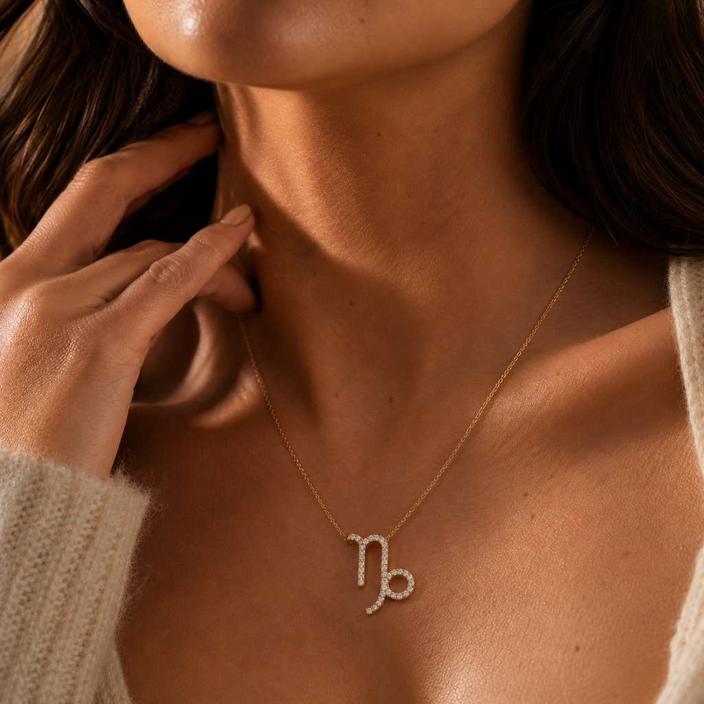 1.09 Carat Round Cut Lab Diamond Capricorn Zodiac Pendant